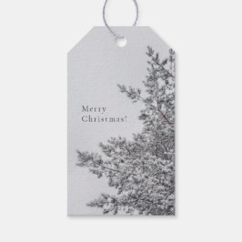 Snöig tall, skandinavisk julestil presentetikett