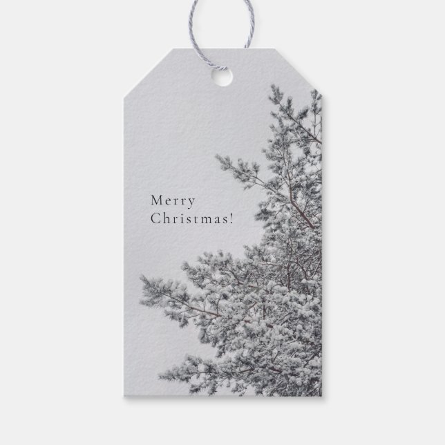 Snöig tall, skandinavisk julestil presentetikett (Framsidan)