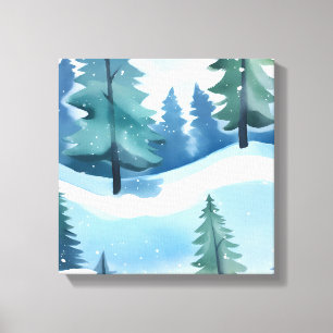 Snöig tallskog   Vinterakvarell Canvastryck