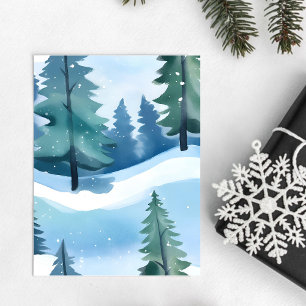 Snöig tallskog Vinterakvarell Vykort