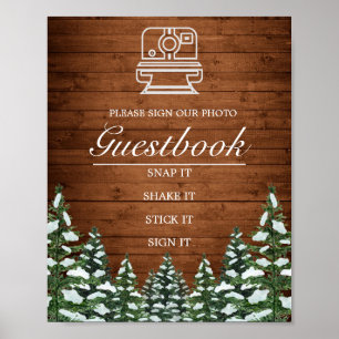 Snöig trä- och skogsfotogästbok Bröllopsskylt Poster