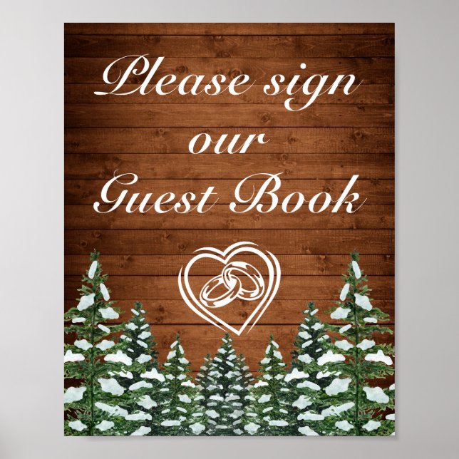 Snöig trä- och skogslandskap Tall bröllopsskylt Poster (Framsidan)