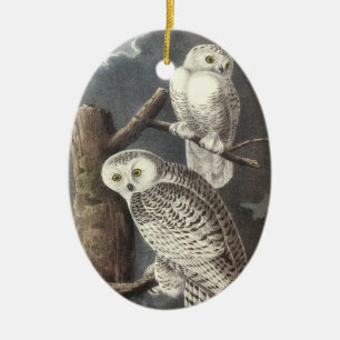 Snöig uggla, John Audubon Julgransprydnad Keramik