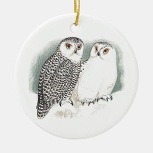 Snöig ugglor julgransprydnad keramik