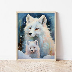 Snöig vinter fjällräv modern konst poster