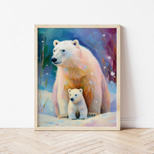 Snöig vinter Isbjörnar Modern konst Poster