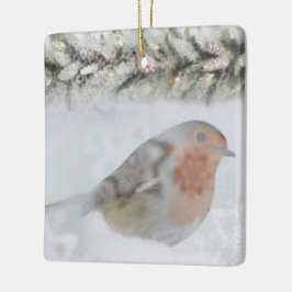 Snöig vinter jul rödhake fågel julgransprydnad keramik