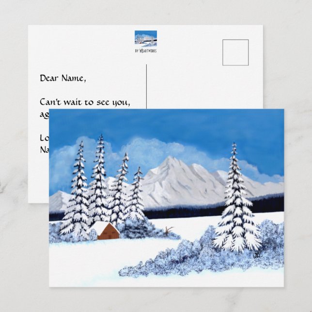 Snöig Vinter Ljus Julkort Vykort (Fram/baksida)