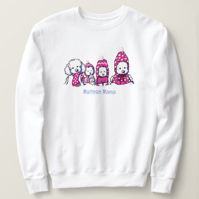 Snöig Vinter Malteser i Rosa T Shirt (Design framsida)