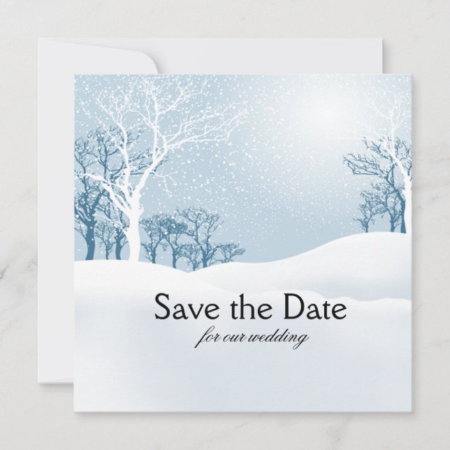 Snöig vinter Save the Date isblå Spara Datumet (Framsida)
