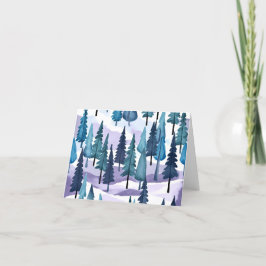 Snöig vinter skog | Lila jul akvarell Helgkort
