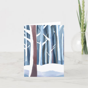 Snöig vinter skog Modern enkel akvarell Helgkort