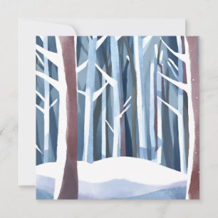 Snöig vinter skog Modern enkel akvarell Kort