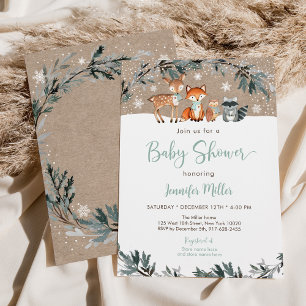 Snöig Vinter Skogs Djur Baby Shower Inbjudningar