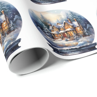 Snöig Vinter Vattenfärg Jul Hus Glob Presentpapper