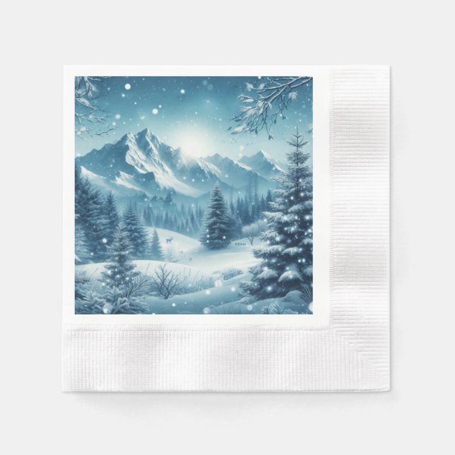 Snöig vinterberg pappersservett (Framsidan)