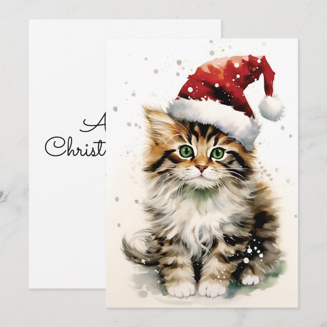 Snöig vinterdag Katt jul Julkort (Fram/baksida)