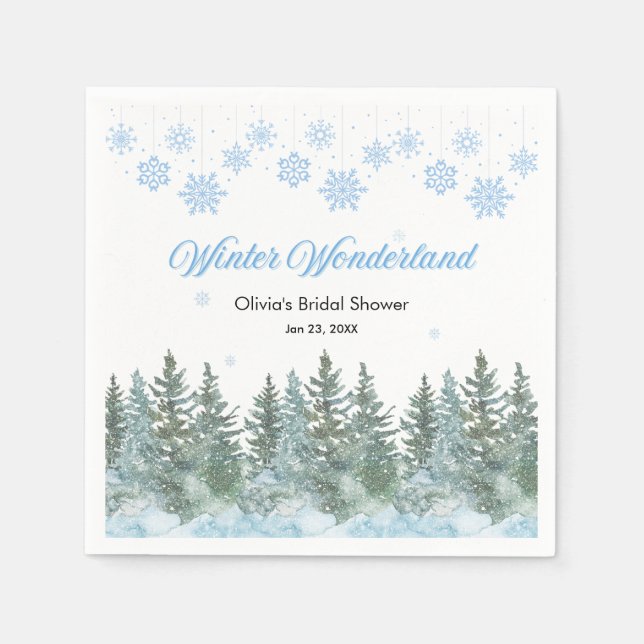 Snöig vintervinterland snöflingor bröllopsdusch pappersservett (Framsidan)