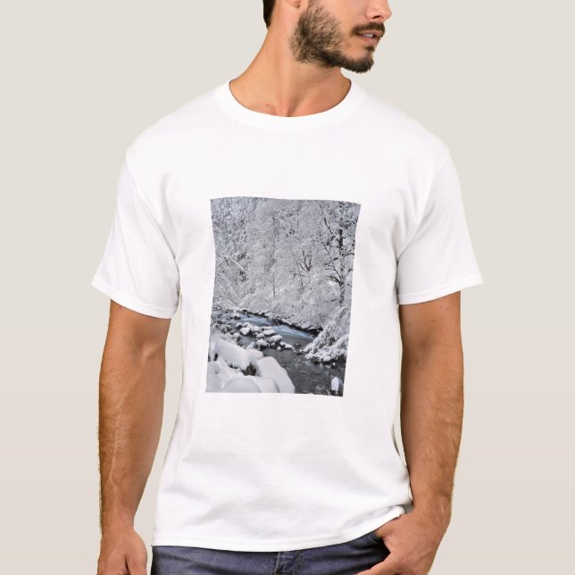 Snöig vit bäck landskap, Oregon Tee Shirt (Framsida)