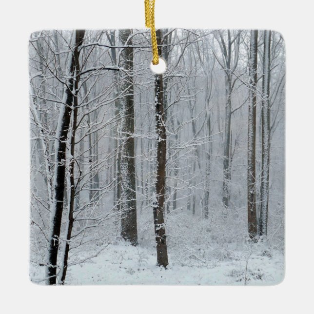 Snöig vit poppelskog julgransprydnad keramik (Framsida)
