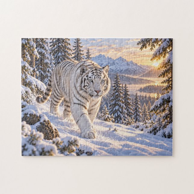 Snöig vit tigerdesign pussel (Horisontell)