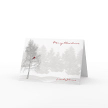 Snöig vitskog med den röda kardinalen