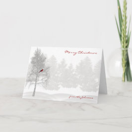 Snöig vitskog med den röda kardinalen helgkort