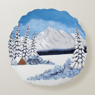 Snöiga bergen rund kudde