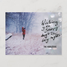 Snöiga dagar mysiga nätter manus Bokeh Holiday Fot Helg Vykort
