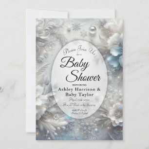 Snöiga kronblad i frusen blomning Baby Shower Inbjudningar
