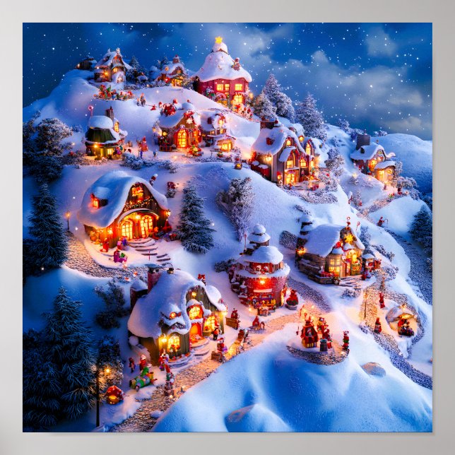 Snöiga kullelandskap julby poster (Framsidan)