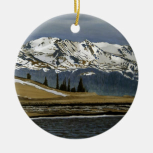 Snöiga Leadville Colorado Bergsutsikt Julgransprydnad Keramik