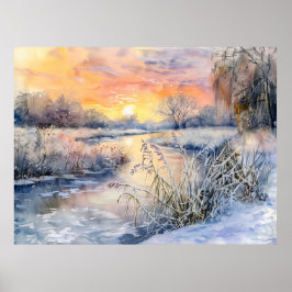 Snöiga stränder vid Havel Havelland akvarell Poster
