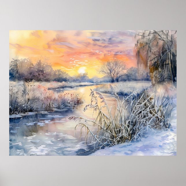 Snöiga stränder vid Havel Havelland akvarell Poster (Framsidan)