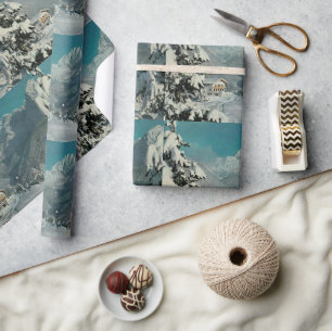 Snöiga tallar Vintage Schweiz chalet jul Presentpapper