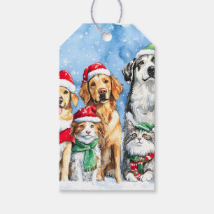 Snöiga tassar Festiv söt juldjur Vattenfärg Presentetikett