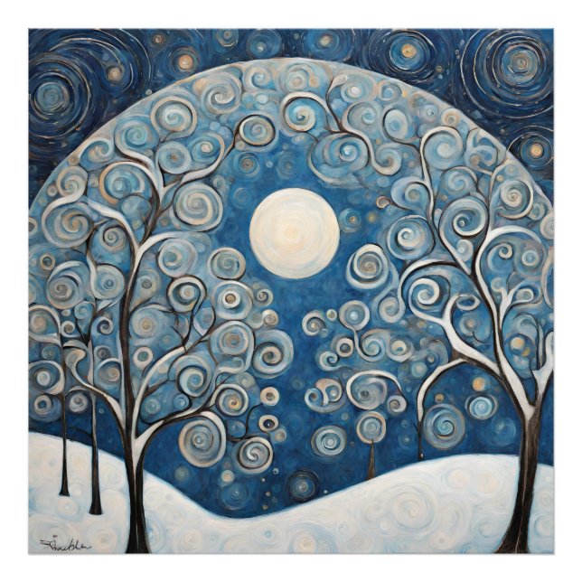 Snöiga vinterträd fototryck (Framsidan)