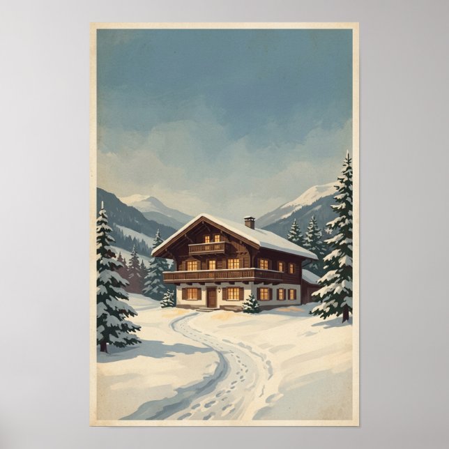 Snöigt bergstughusaffisch poster (Framsidan)
