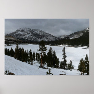 Snöigt Ellery Lake Kalifornien Vinterlandskap Poster