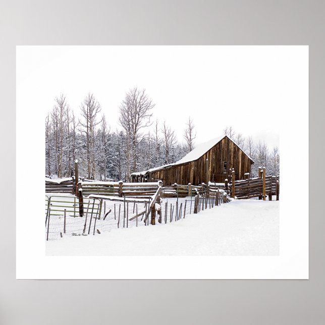 Snöigt lantligt ladorfoti poster (Framsidan)
