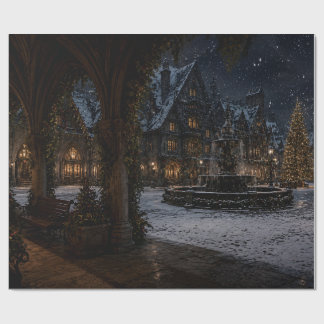 Snöigt slott innergård presentpapper