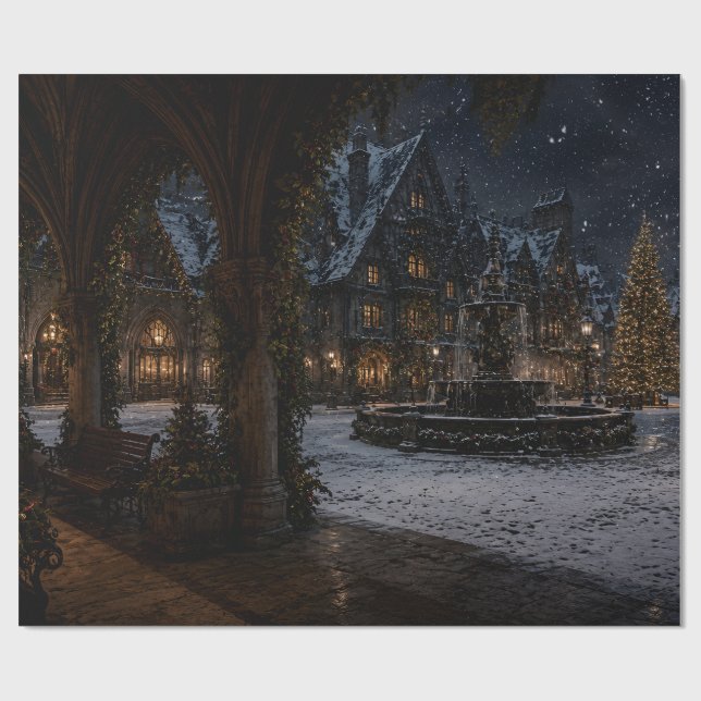 Snöigt slott innergård presentpapper (Platt)