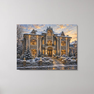 Snöigt viktorianskt herrgårdsoljemålning på canvas
