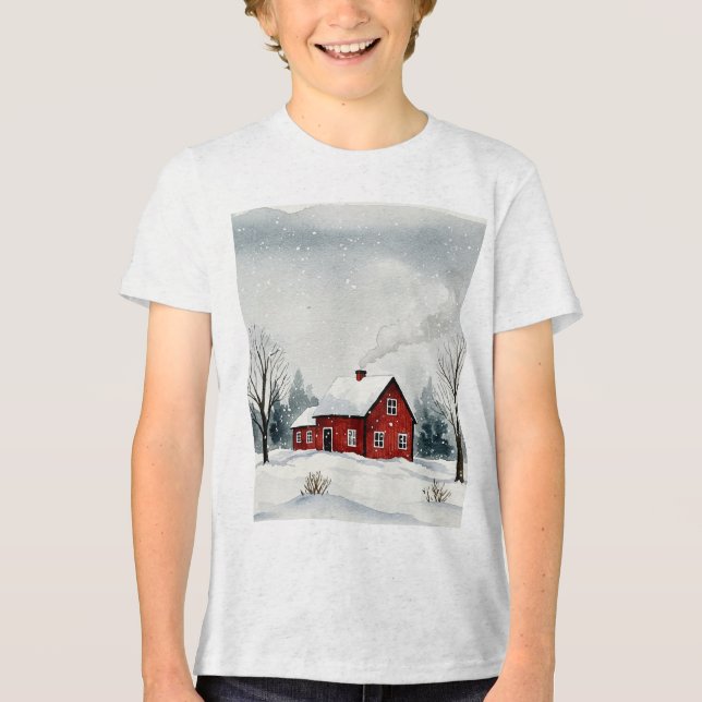 Snöigt vinterlandskap t shirt (Framsida)