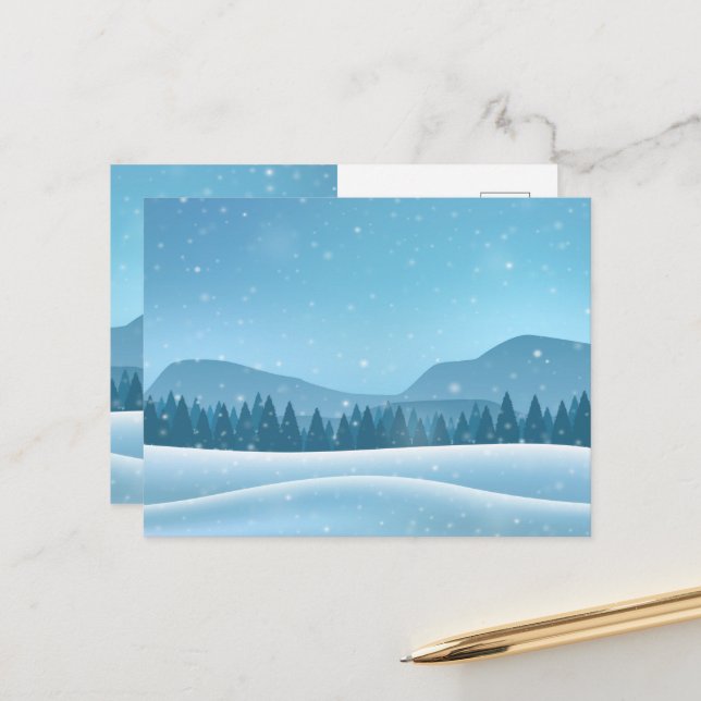 Snöigt vinterlandskap vykort (Fram/Back In Situ)