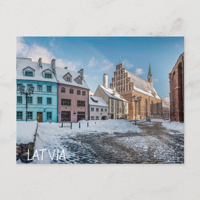 Snöigt vinterstadscentrum i Riga, Lettland Vykort (Framsida)