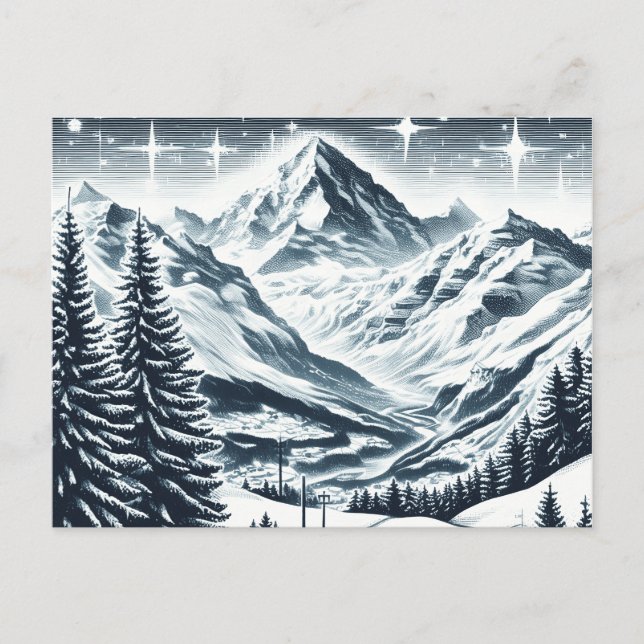 Snöigt vintervinterparadis vykort (Framsida)