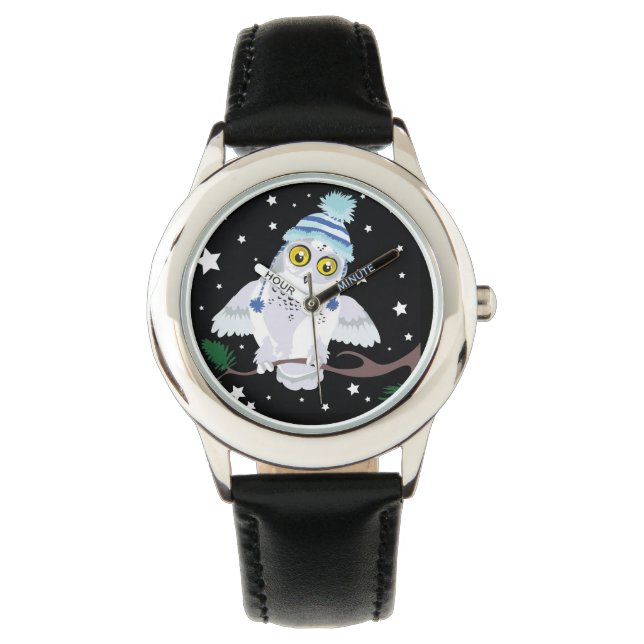 Snöj Uggla med Hat~handklocka Armbandsur (Framsida)