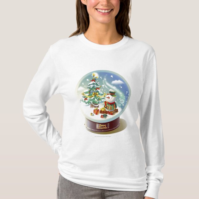 Snöjordklot med snögubben och julgranen t shirt (Framsida)