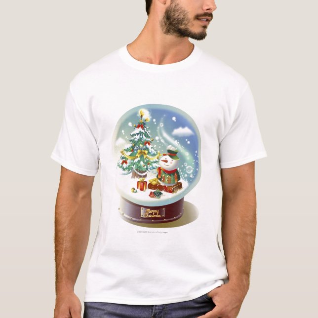 Snöjordklot med snögubben och julgranen t shirt (Framsida)